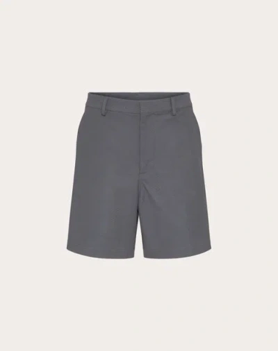Valentino Stretch Cotton Canvas Shorts With Rubberized V-detail In Light Grey