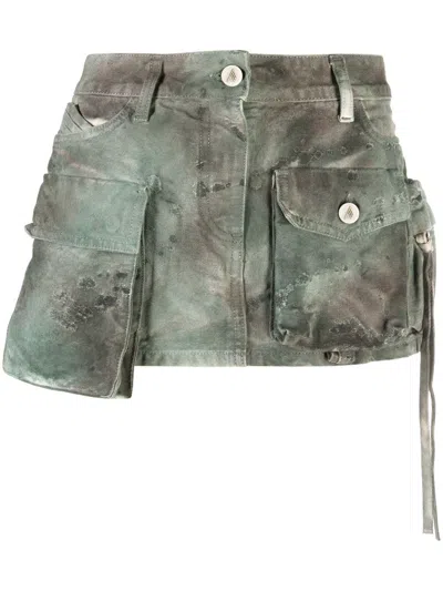 Attico The  Fay Miniskirt With Camouflage Print In Green