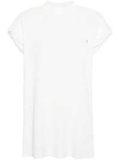 Attico Shoulder-padded Waflle-effect T-shirt In White