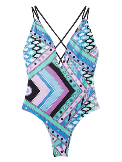 Pucci Vivara-print Swimsuit In Blau