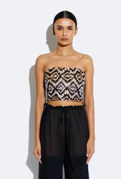 Lapointe Graphic Sequin Tube Top In Black/sand