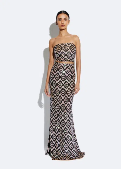 Lapointe Graphic Sequin Maxi Skirt In Black/sand