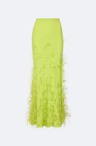 Lapointe Matte Viscose Skirt With Feathers In Lime