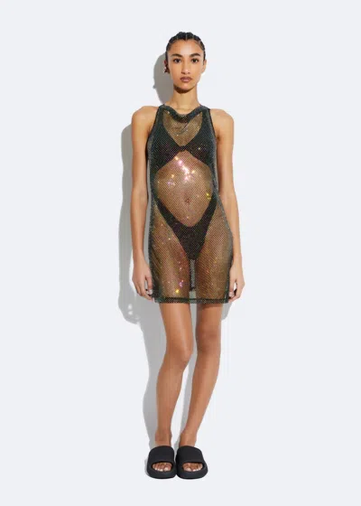 Lapointe Rhinestone Mesh Cowl Neck Mini Dress In Black Iridescent