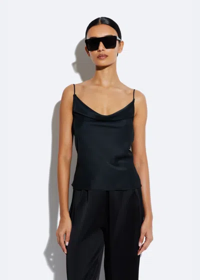 Lapointe Satin Cowl Neck Cami Top In Black