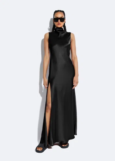 Lapointe Satin Drape Neck Sleeveless Dress In Black