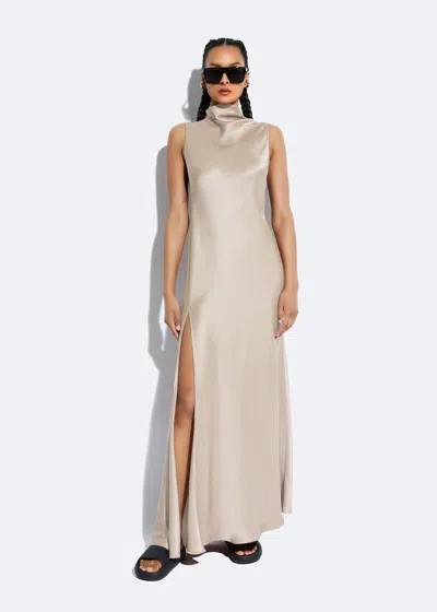 Lapointe Satin Drape Neck Sleeveless Dress In Sand