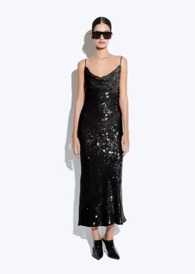 Lapointe Sequin Cowl Midi Dress In Black