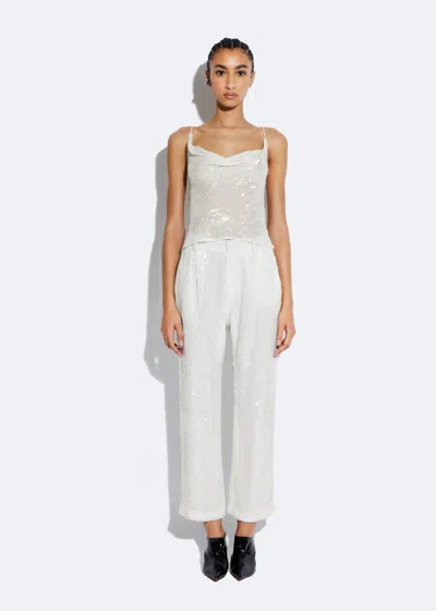 Lapointe Sequin Tapered Pleated Pant In White