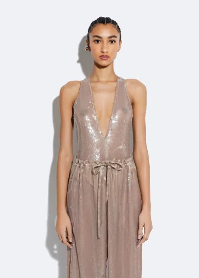 Lapointe Sheer Sequin Plunge Neck Bodysuit In Smoke