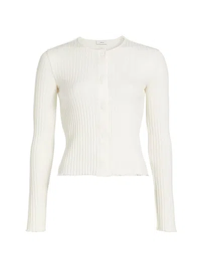 Vince Fitted Rib Cardigan In Off White
