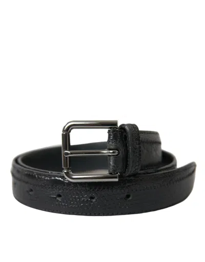 Dolce & Gabbana Black Exotic Leather Silver Metal Buckle Belt
