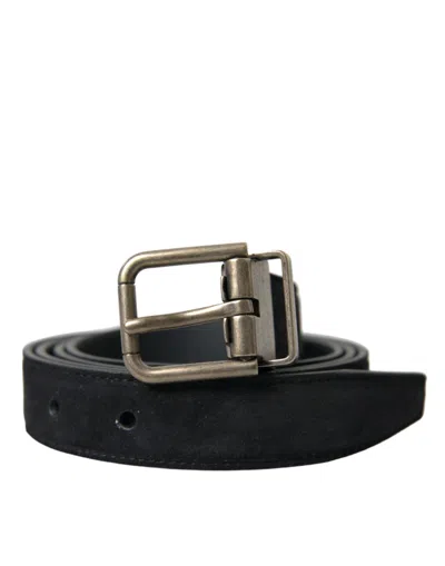 Dolce & Gabbana Black Goat Leather Antique Metal Buckle Belt