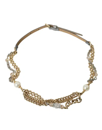 Dolce & Gabbana Blue Braided Gold Brass Chain Waist Belt In Gold Black