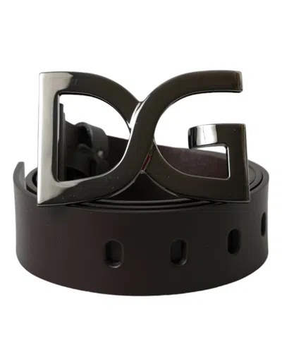 Dolce & Gabbana Dark Brown Leather Dg Metal Buckle Belt