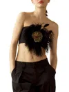 Cynthia Rowley Feather-embellished Bandeau Top In Black Multi