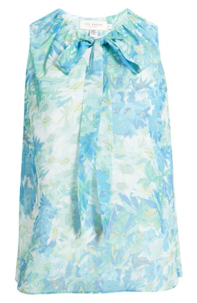 Ted Baker Chalote Tie Neck Top In Blue/ White