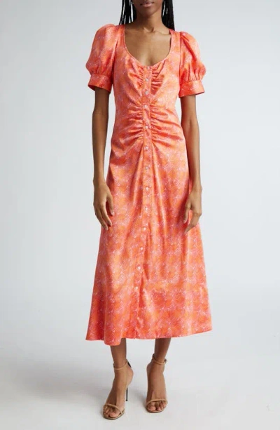 Cinq À Sept Ximena Wave-print Midi Dress In Orange