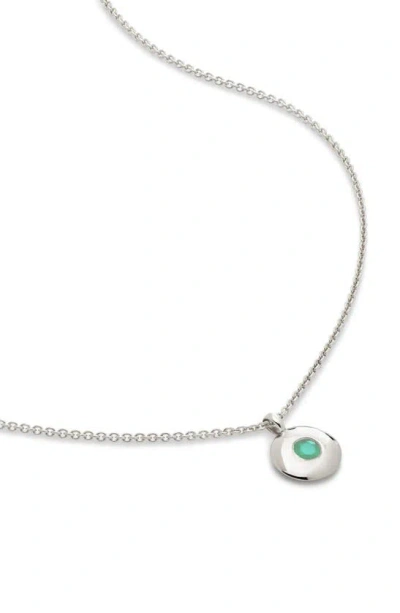 Monica Vinader Sterling Silver May Birthstone Necklace Adjustable 41-46cm/16-18' Emerald