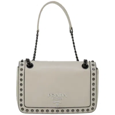 Prada Galleria Beige Leather Shoulder Bag () In Gray
