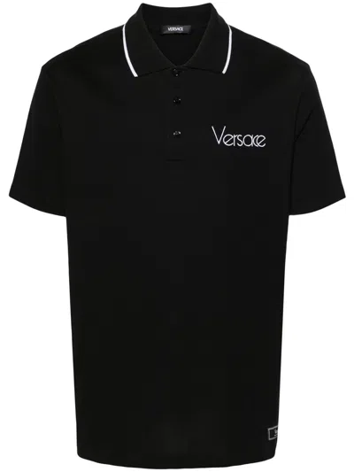Versace Polo Shirt With Embroidery In Black