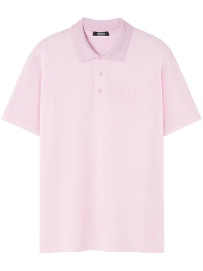 Versace Polo Shirt With Embroidery In Pink & Purple