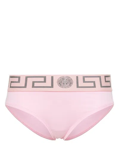 Versace Greca Border Jersey Briefs In Pink & Purple