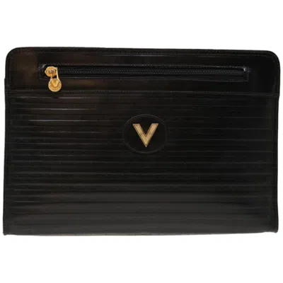 Valentino Garavani V Logo Black Leather Clutch Bag () In Burgundy