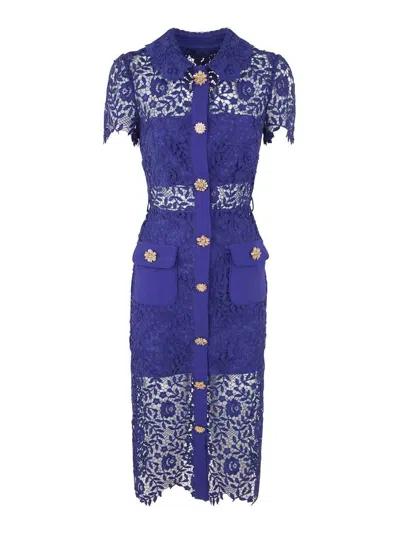 Self-portrait Cobalt Rose Lace Buttoned Midi Dress In Blue