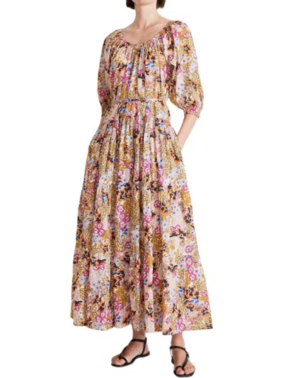 Apiece Apart Tilton Belted Tiered Maxi Dress In Wildflowers Cream Multi