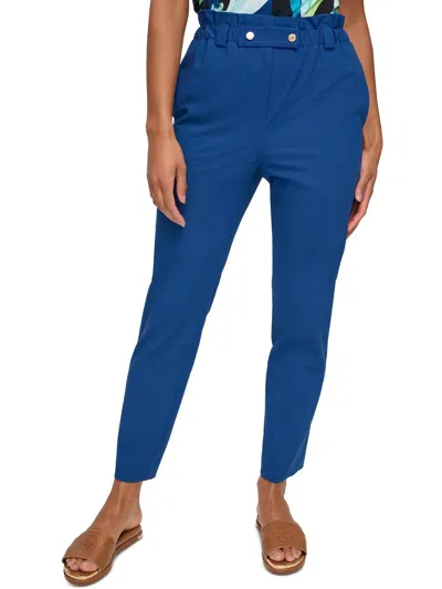 Dkny Womens Paperbag Waist High Rise Straight Leg Pants In Blue