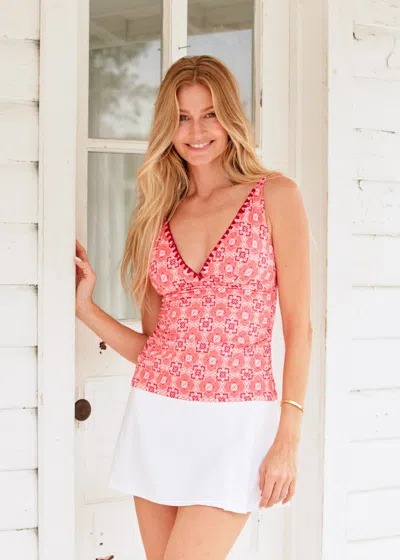Cabana Life Coral Gables Reversible Embroidered Tankini Top In Pink