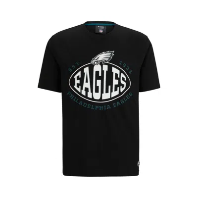 Hugo Boss Boss X Nfl Stretch-cotton T-shirt With Collaborative Branding In Eagles