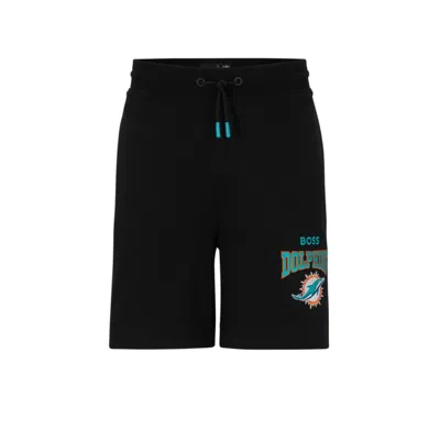 Hugo Boss Boss X Nfl Cotton-terry Shorts With Collaborative Branding In Dolphins