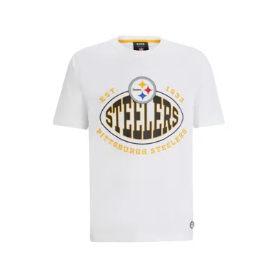 Hugo Boss Boss X Nfl Stretch-cotton T-shirt With Collaborative Branding In Steelers