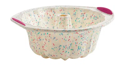 Trudeau Structure Silicone 10 Cup Fluted Cake Pan, Confetti/fuchsia In White