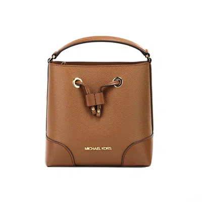 Michael Kors Mercer Small Luggage Pebbled Leather Bucket Crossbody Bag Women's Purse In Brown