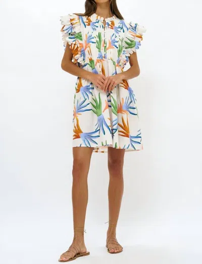Oliphant Scallop Pintuck Button Mini Dress In Floral In Purple
