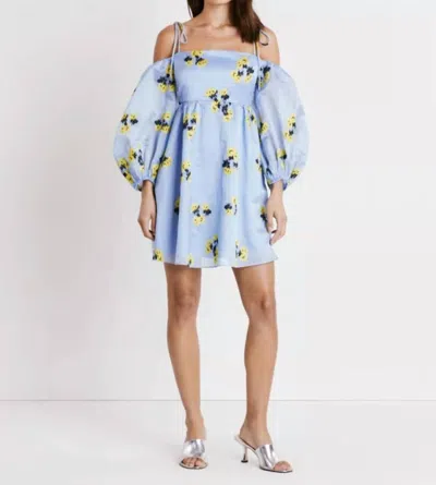 Tanya Taylor Marisa Cold-shoulder Balloon-sleeve Mini Dress In Blue