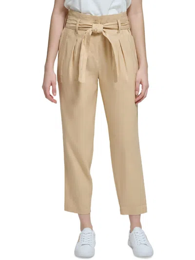 Calvin Klein Womens Linen High Waist Cropped Pants In Multi