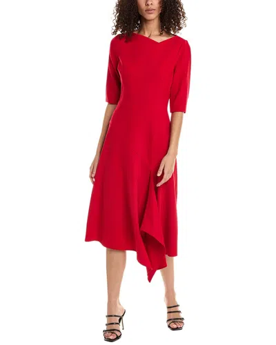 Teri Jon By Rickie Freeman Asymmetrical Midi Dress In Red