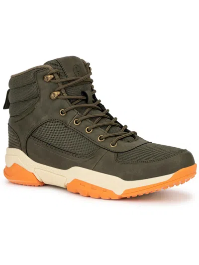 Reserved Footwear Mens Faux Leather Quilted Hiking Boots In Green