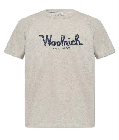 Woolrich Embroidered-logo Cotton T-shirt In Grey