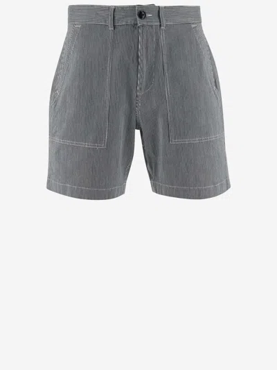 Woolrich Stretch Cotton Short Pants With Striped Pattern In Blue