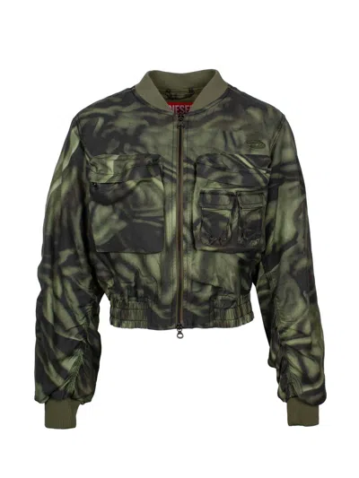 Diesel G-khlow Abstract-printed Cropped Bomber Jacket In Military