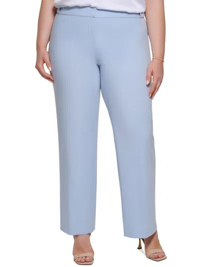 Calvin Klein Plus Womens High Rise Solid Straight Leg Pants In Blue
