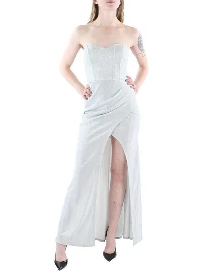 Pear Culture Womens Glitter Strapless Evening Dress In Silver