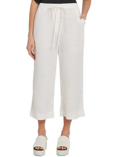 Pure Dkny Womens Linen Pull On Straight Leg Pants In White