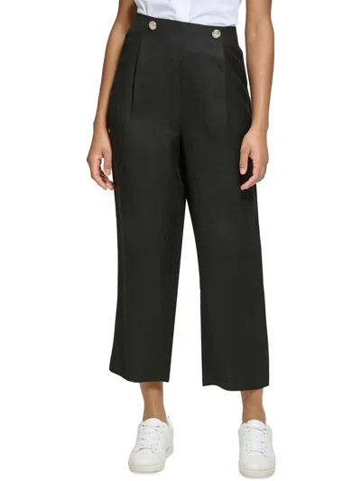 Karl Lagerfeld Womens Stretch Pleated Cropped Pants In Black