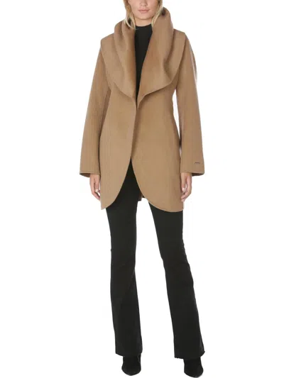 Tahari Marilyn Womens Wool Blend Winter Wrap Coat In Brown